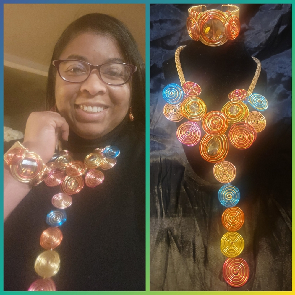 Colorful Spiral Necklace and Bracelet Set